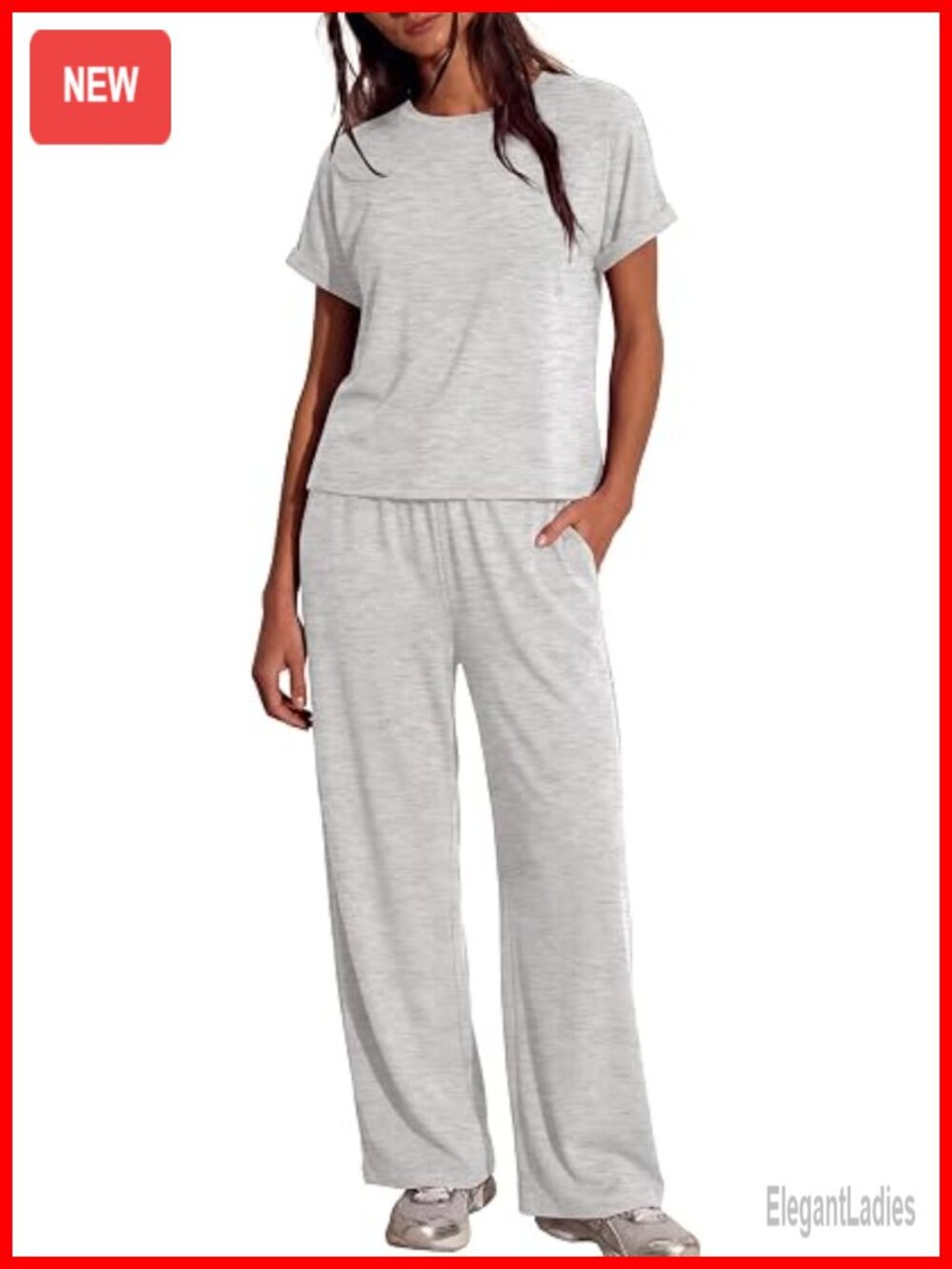 Women's Lounge Set 2 Piece Short Sleeve Top and Wide Leg Pants Tracksuit